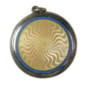 Continental Antique Enamel Sterling Silver Locket Pendant 1920s Guilloche 925